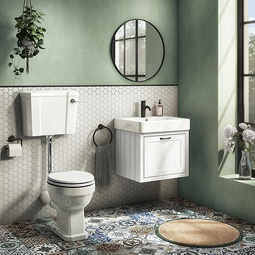 Chatsworth Wall Hung White Vanity with Matt Black Handle & Low Level Toilet  Profile Large Image