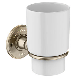 Chatsworth 1928 Wall Mounted Ceramic Toothbrush Holder - Antique Brass