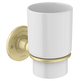 Chatsworth 1928 Wall Mounted Ceramic Toothbrush Holder - Brushed Brass