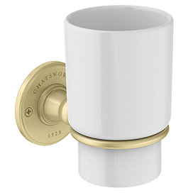 Chatsworth 1928 Wall Mounted Ceramic Toothbrush Holder - Brushed Brass