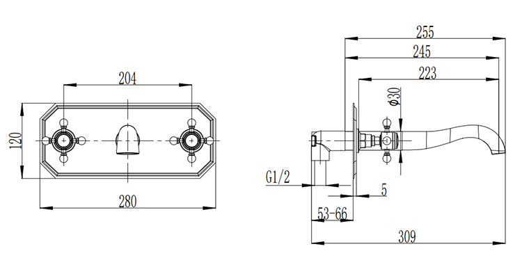 Chatsworth Wall Mounted Crosshead Bath Filler with Faceplate - Chrome