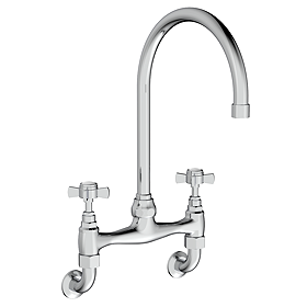 Chatsworth Wall Mounted Crosshead Bridge Kitchen Sink Mixer - Chrome