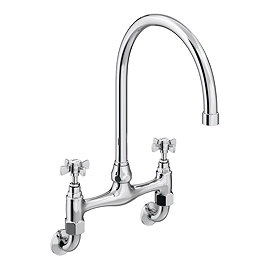 Chatsworth Wall Mounted Crosshead Bridge Kitchen Sink Mixer - Chrome