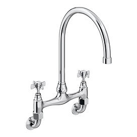 Chatsworth Wall Mounted Crosshead Bridge Kitchen Sink Mixer - Chrome