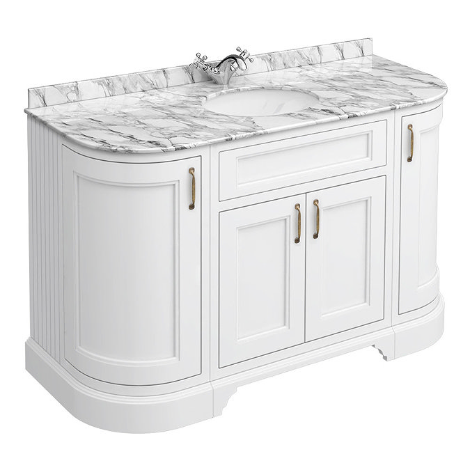 Chatsworth White 1335mm Curved Vanity Unit with White Marble Basin Top Large Image