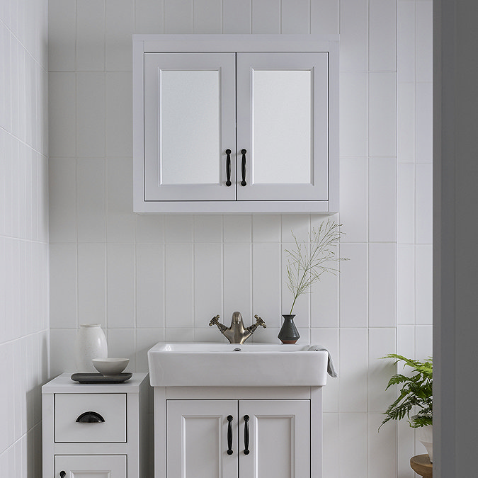 Chatsworth White 2-Door Mirror Cabinet - 690mm Wide with Matt Black Handles