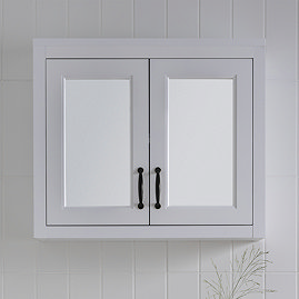 Chatsworth White 2-Door Mirror Cabinet - 690mm Wide with Matt Black Handles