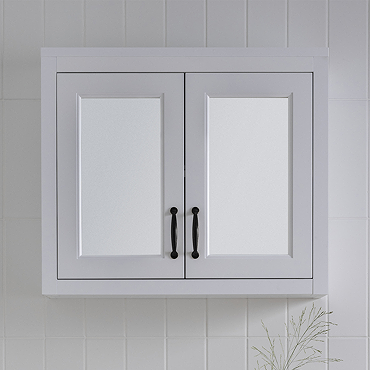 Chatsworth White 2-Door Mirror Cabinet - 690mm Wide with Matt Black Handles