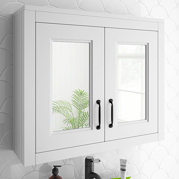 Chatsworth White 2-Door Mirror Cabinet - 690mm Wide with Matt Black Handles  Profile Large Image