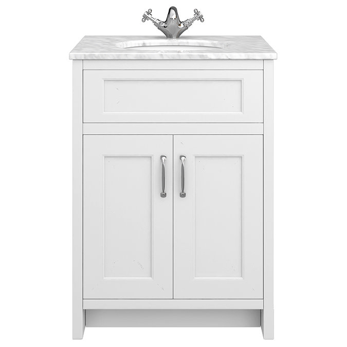 Chatsworth White 610mm Vanity with White Marble Basin Top with Chrome Handles
