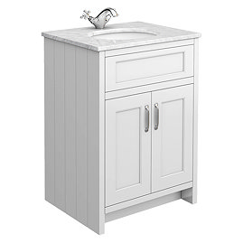 Chatsworth White 610mm Vanity with White Marble Basin Top with Chrome Handles
