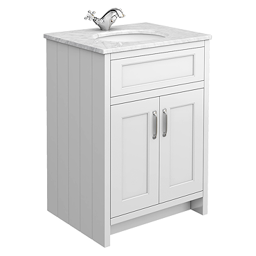 Chatsworth White 610mm Vanity with White Marble Basin Top with Chrome Handles
