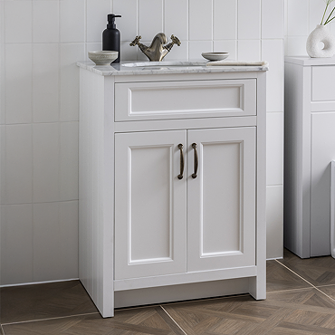 Chatsworth White 610mm Vanity with White Marble Basin Top