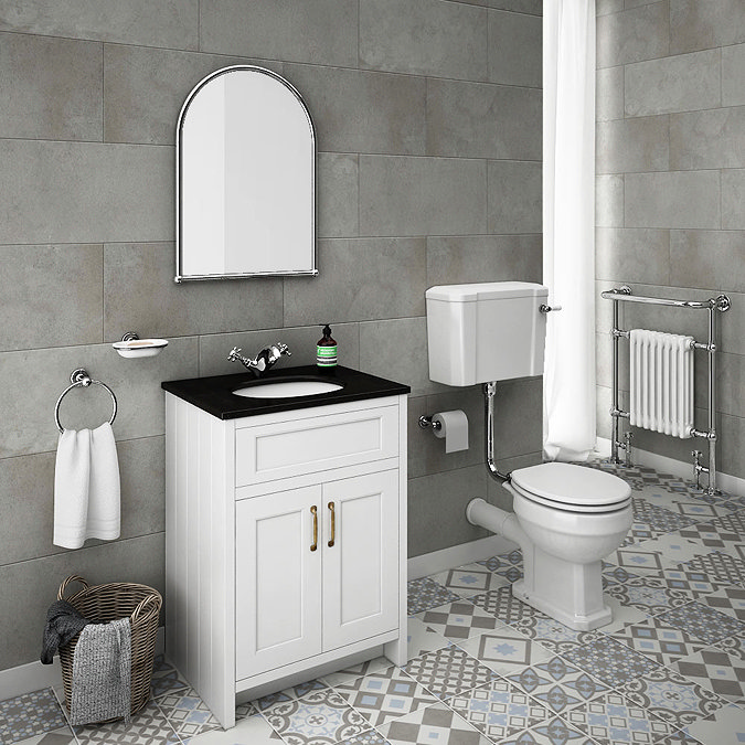 Chatsworth White 610mm Vanity with Black Marble Basin Top  In Bathroom Large Image