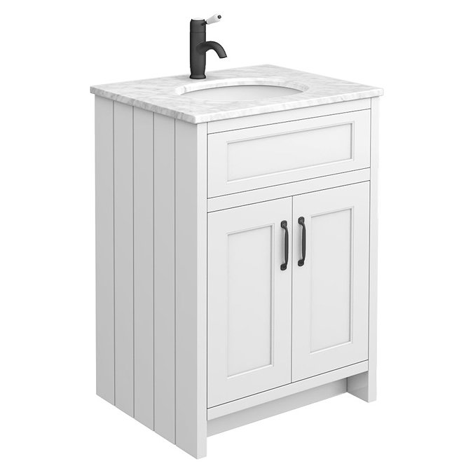 Chatsworth White 610mm Vanity with White Marble Basin Top + Matt Black Handles