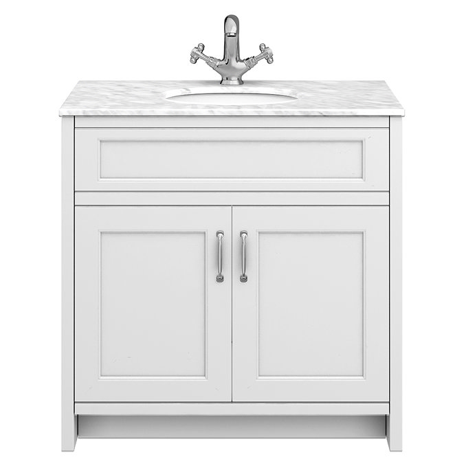 Chatsworth White 810mm Vanity with White Marble Basin Top with Chrome Handles