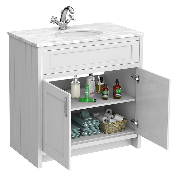 Chatsworth White 810mm Vanity with White Marble Basin Top with Chrome Handles