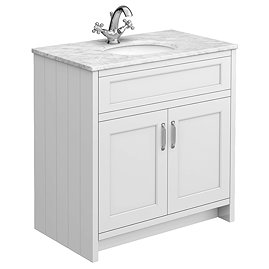 Chatsworth White 810mm Vanity with White Marble Basin Top with Chrome Handles