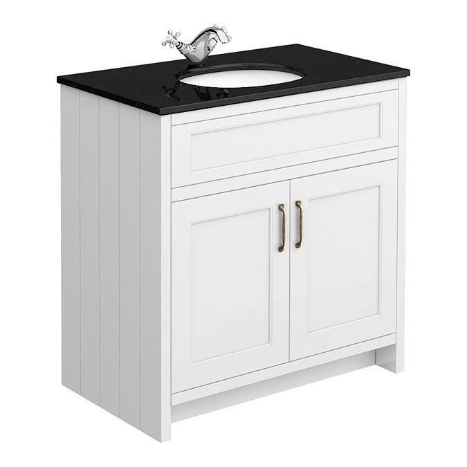 Chatsworth White 810mm Vanity with Black Marble Basin Top Large Image