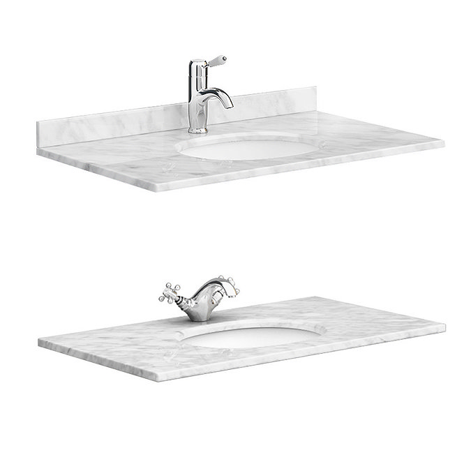 Chatsworth White 810mm Vanity with White Marble Basin Top + Brushed Brass Handles