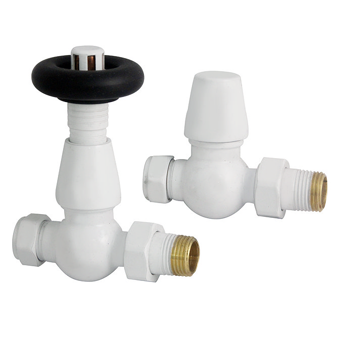 Chatsworth White & Black Thermostatic Straight Radiator Valves - Energy Saving