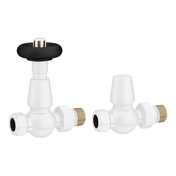 Chatsworth White & Black Thermostatic Straight Radiator Valves - Energy Saving