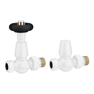 Chatsworth White & Black Thermostatic Straight Radiator Valves - Energy Saving