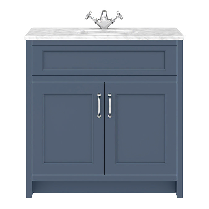 Chatsworth White Marble 810mm Traditional Blue Vanity Unit + Toilet Package  In Bathroom Large Image