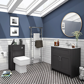 Chatsworth White Marble 810mm Traditional Graphite Vanity Unit + Toilet Package Large Image