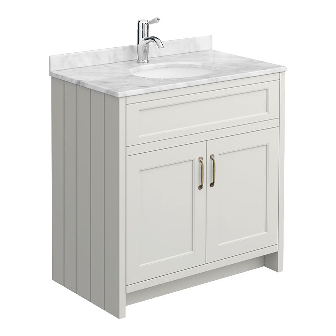 Chatsworth White Marble 810mm Traditional Grey Vanity Unit + Toilet Package Newest Large Image