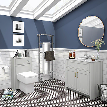 Chatsworth White Marble 810mm Traditional Grey Vanity Unit + Toilet Package  In Bathroom Large Image