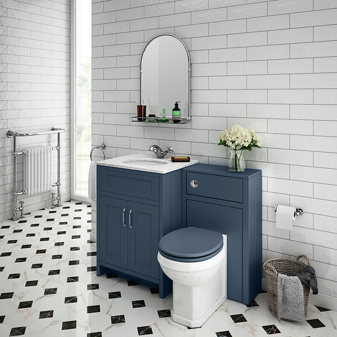 Chatsworth White Marble Traditional Blue Vanity Unit + Toilet Package Large Image