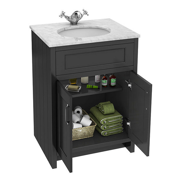 Chatsworth White Marble Traditional Graphite Vanity Unit + Toilet