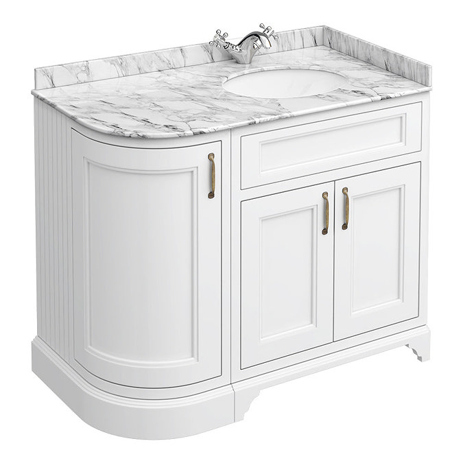 Chatsworth White LH 1005mm Curved Corner Vanity Unit with White Marble Basin Top Large Image