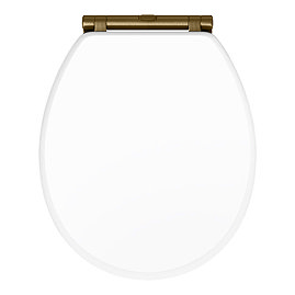 Chatsworth White Soft Close Toilet Seat with Antique Brass Hinge Set