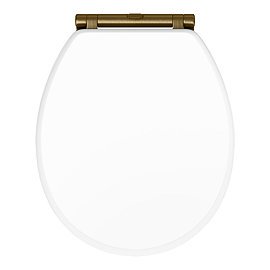 Chatsworth White Soft Close Toilet Seat with Antique Brass Hinge Set