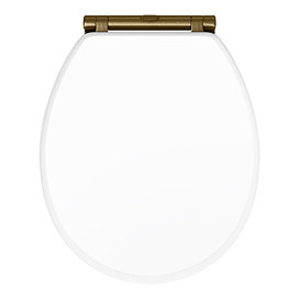 Chatsworth White Soft Close Toilet Seat with Antique Brass Hinge Set
