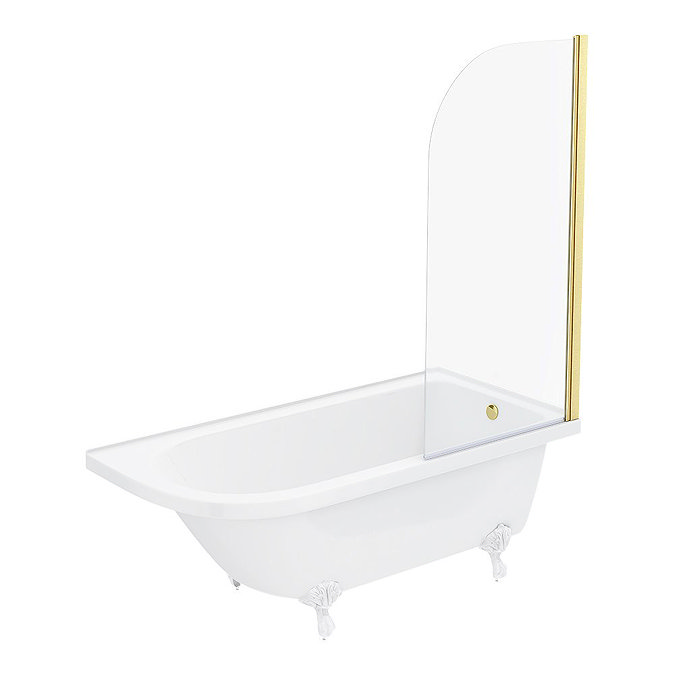 Chatsworth White Traditional Shower Bath Suite - 1700mm with Brushed Brass Screen + White Leg Set  F