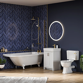 Chatsworth White Traditional Shower Bath Suite - 1700mm with Brushed Brass Screen + White Leg Set La