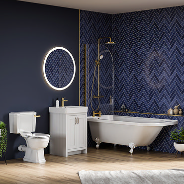 Chatsworth White Traditional Shower Bath Suite - 1700mm with Brushed Brass Screen + White Leg Set  P