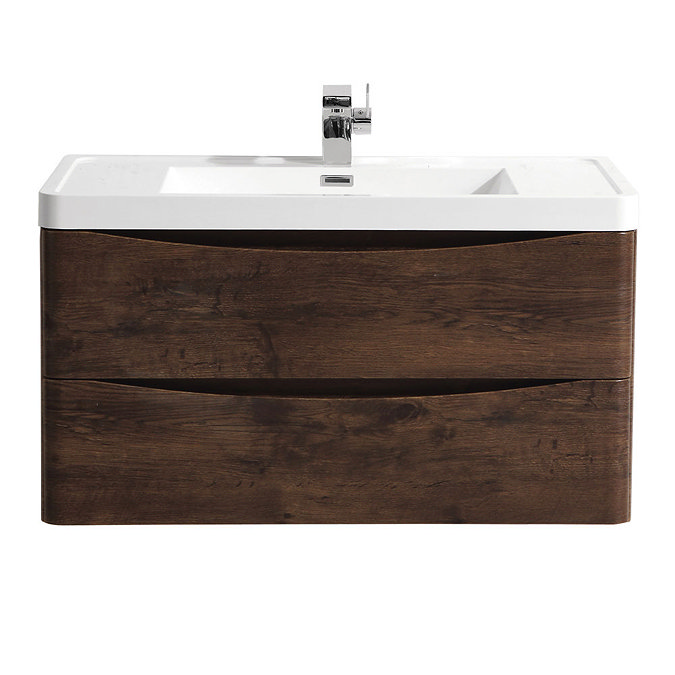 Chestnut 900mm Wide Wall Mounted Vanity Unit In Bathroom Large Image