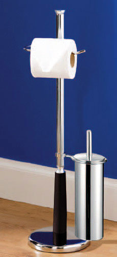 Dark Wood and Chrome Toilet Roll and Brush Holder Large Image