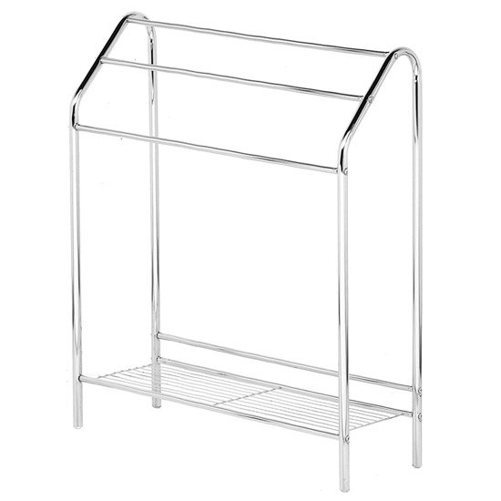Chrome Floor Standing Towel Rack with Lower Shelf - 1600130 Large Image