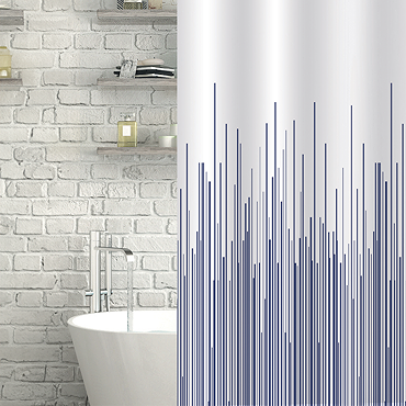 City W1800 x H1800mm White & Navy Shower Curtain