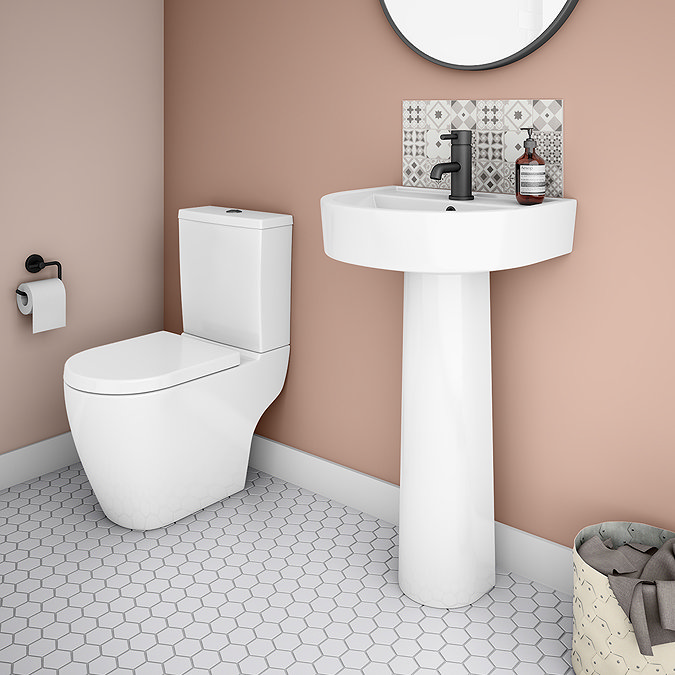 Bianco Round Basin 1TH with Full Pedestal  In Bathroom Large Image