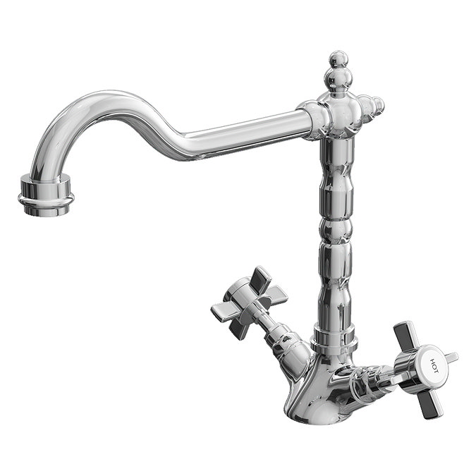 Classic Style Mono Kitchen Sink Mixer Tap with Cross Head Handles - Chrome  Profile Large Image