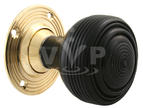 Classic Wooden Beehive Door Knobs with Brass Back Plate Large Image