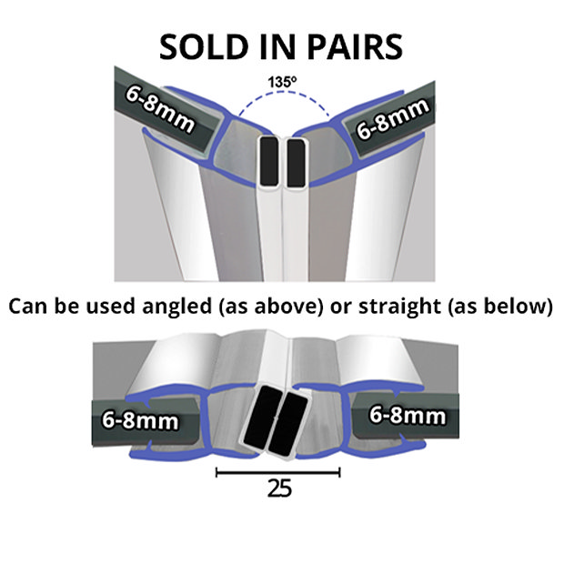Clear Shower Door Seal for 68mm Glass (Pair)
