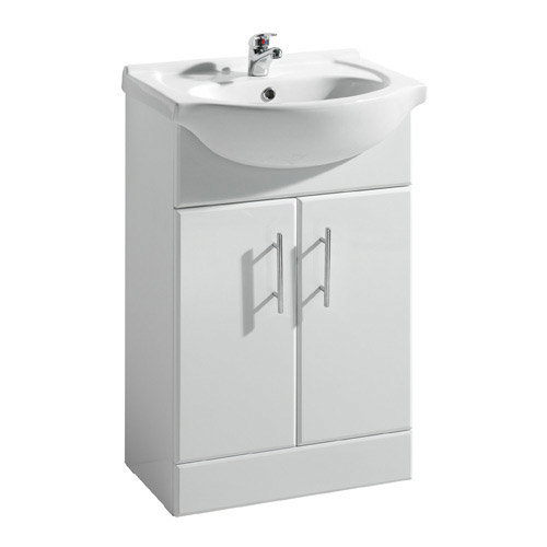 Clearance - 550 x 300mm High Gloss White Vanity Unit w/ Ceramic Basin Large Image