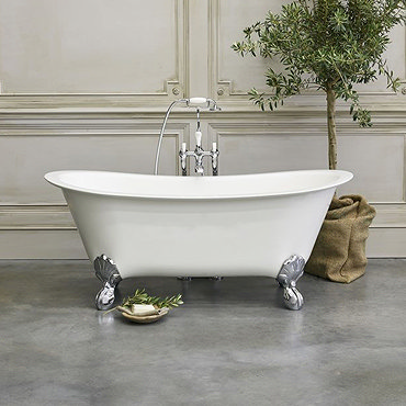 Clearwater Battello 1690 x 800mm ClearStone Gloss White Bath + Classic Chrome Feet  Profile Large Image
